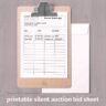 Silent Auction Bid Sheet
