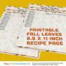 Fall Leaves 8 x 11 1/2 Inch Recipe Page Template