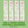 Pink and Green Grunge Printable Bookmark