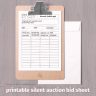 Silent Auction Bid Sheet