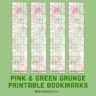 Pink and Green Grunge Printable Bookmark